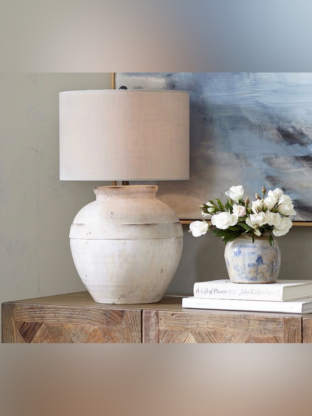 Pottery Barn Faris Ceramic Table Lamp Large - 23” High Finish Ivory Retired